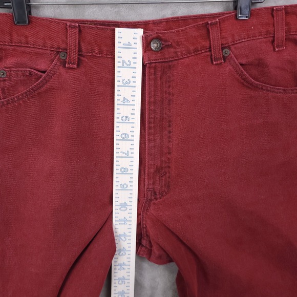Vintage Levis 550 Mens Jeans 36x32 Red Relaxed Orange Tab 90s USA Undone Hem - Picture 8 of 12